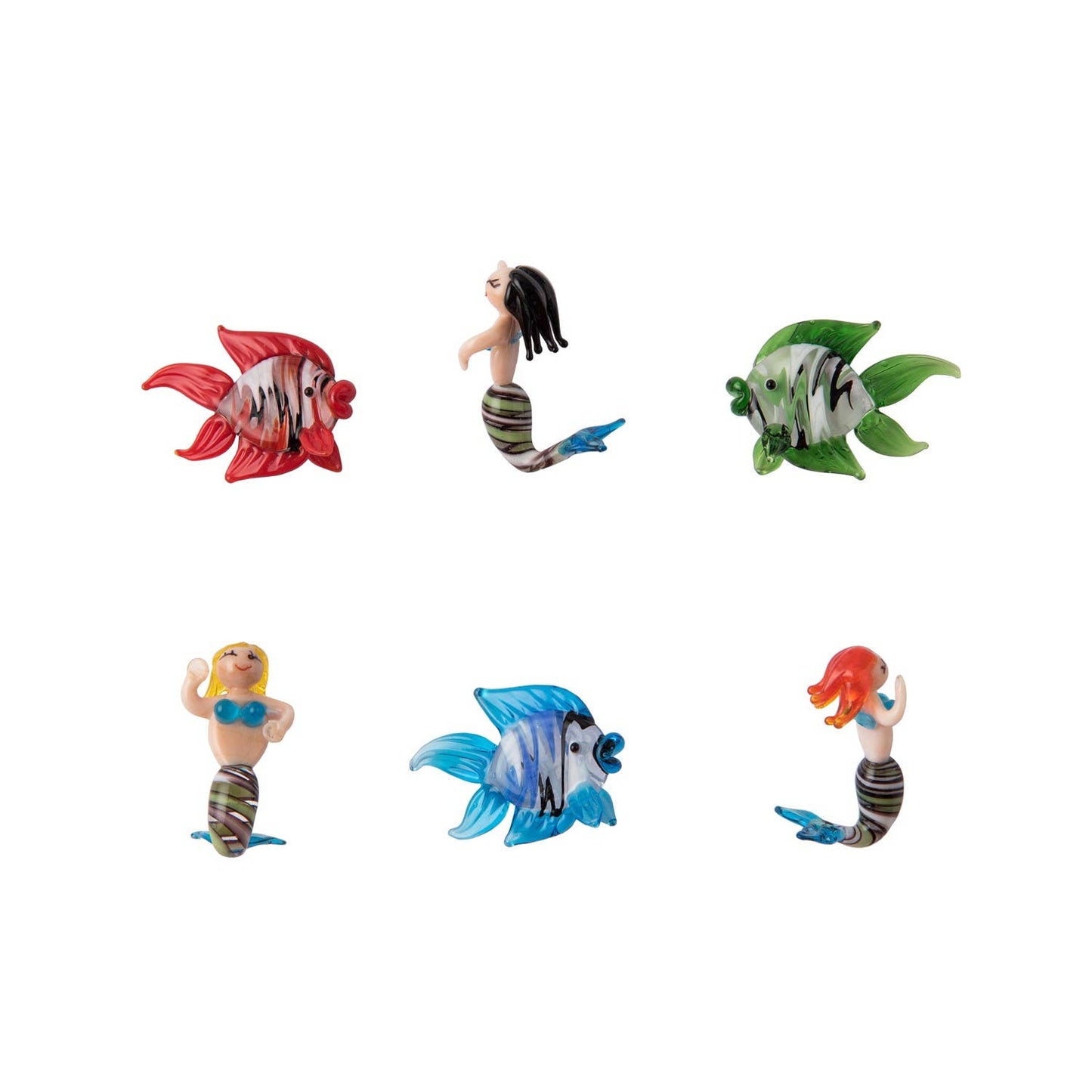 Mini Fish & Mermaid Art Glass Decorative Figurine Set 6