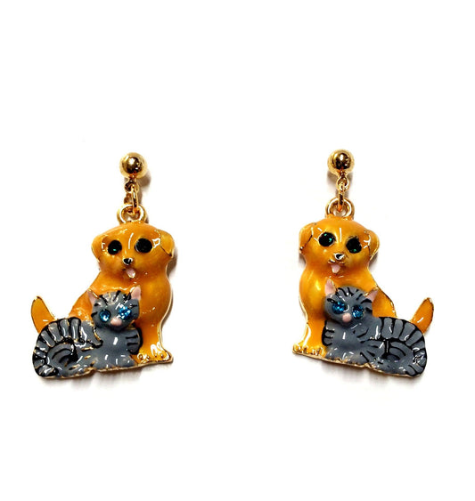Dog with Cat Dangling Earrings