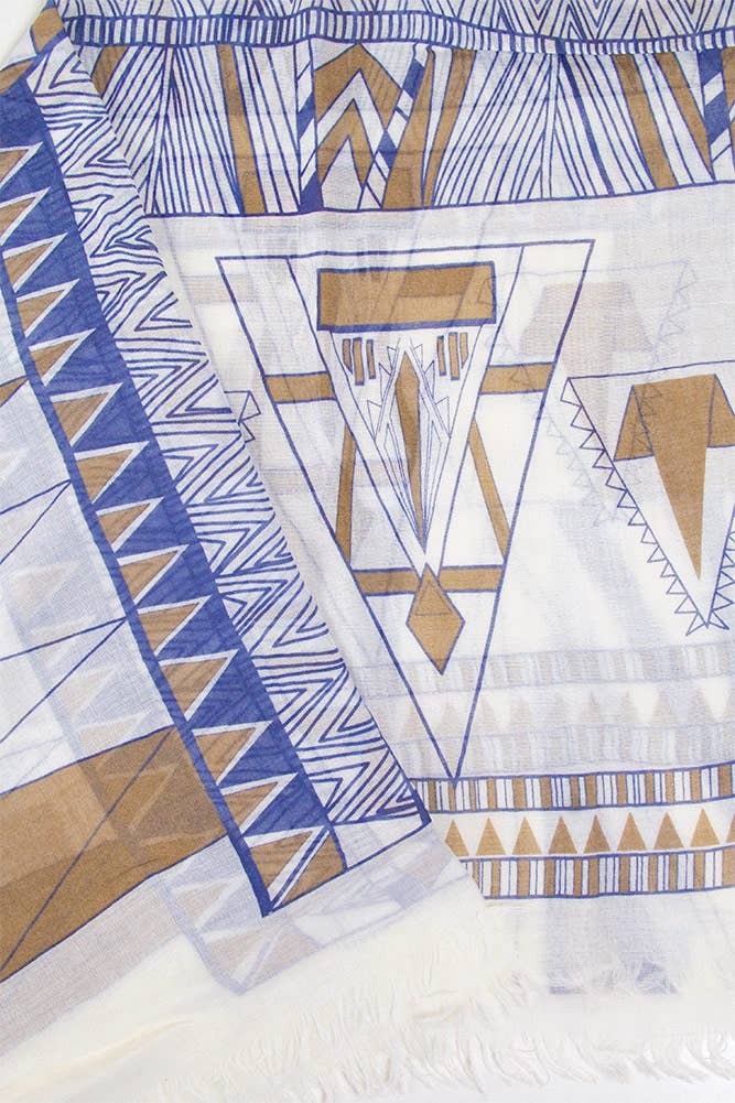 Geometric Tribal Pattern Fringe Edge Oblong Scarf