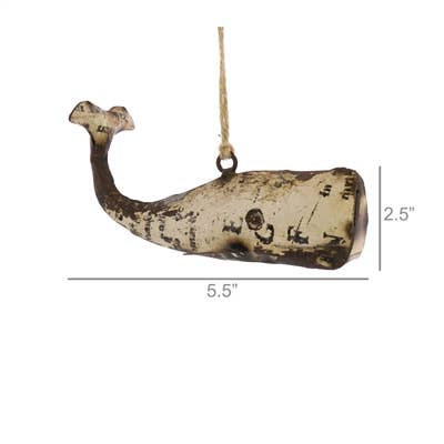 Reclaimed Metal Whale Ornament - White