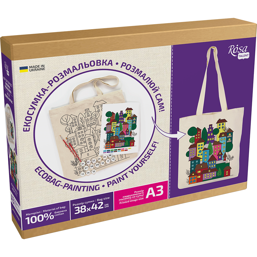 Cotton Eco bag Coloring Kit – Bright City (220 GSM, 38x42 cm)