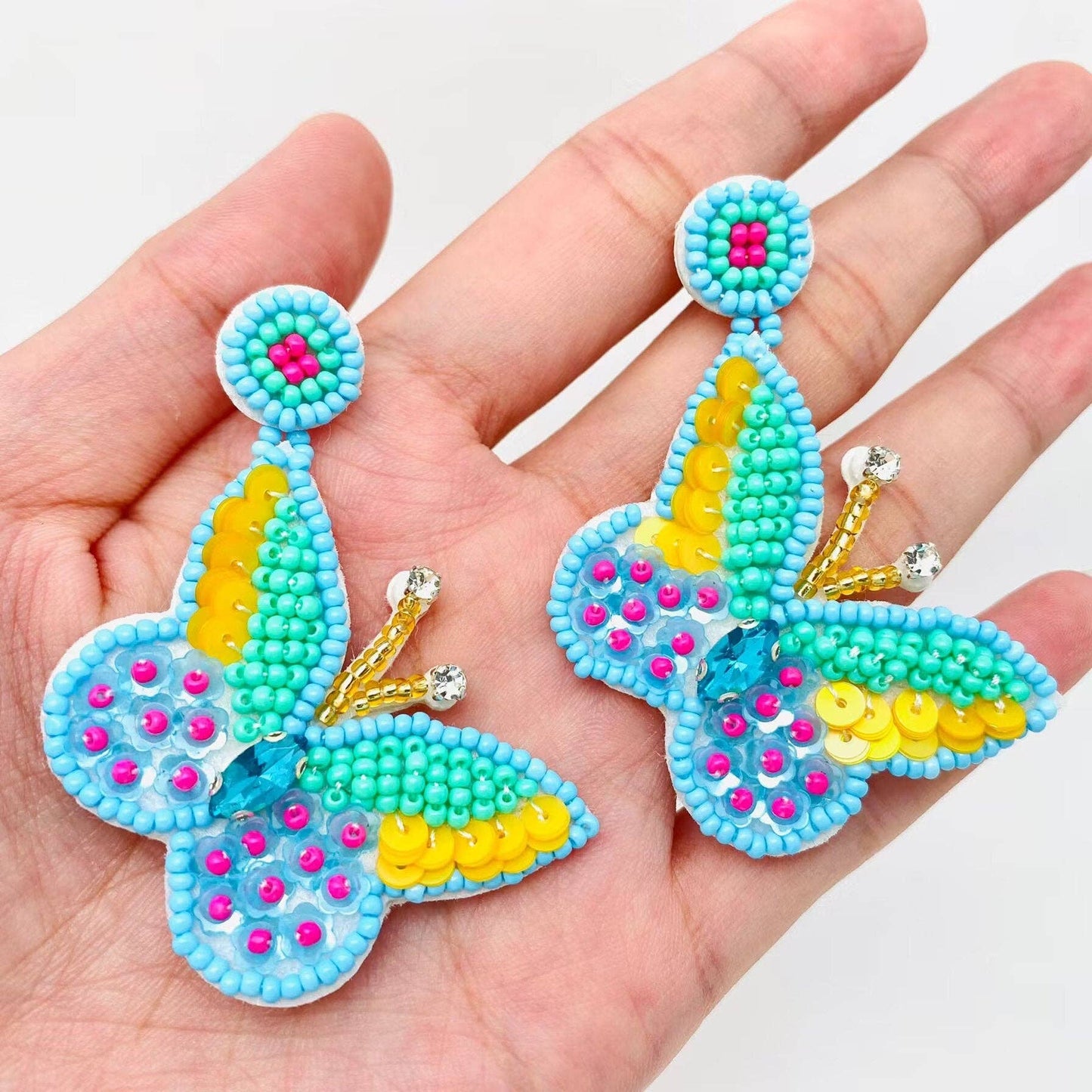 Colorful butterfly beaded earrings