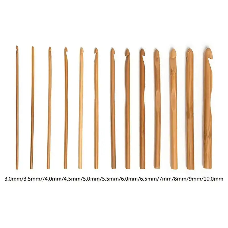 Bamboo Crochet Hooks Set, 12 Pcs, 3-10mm