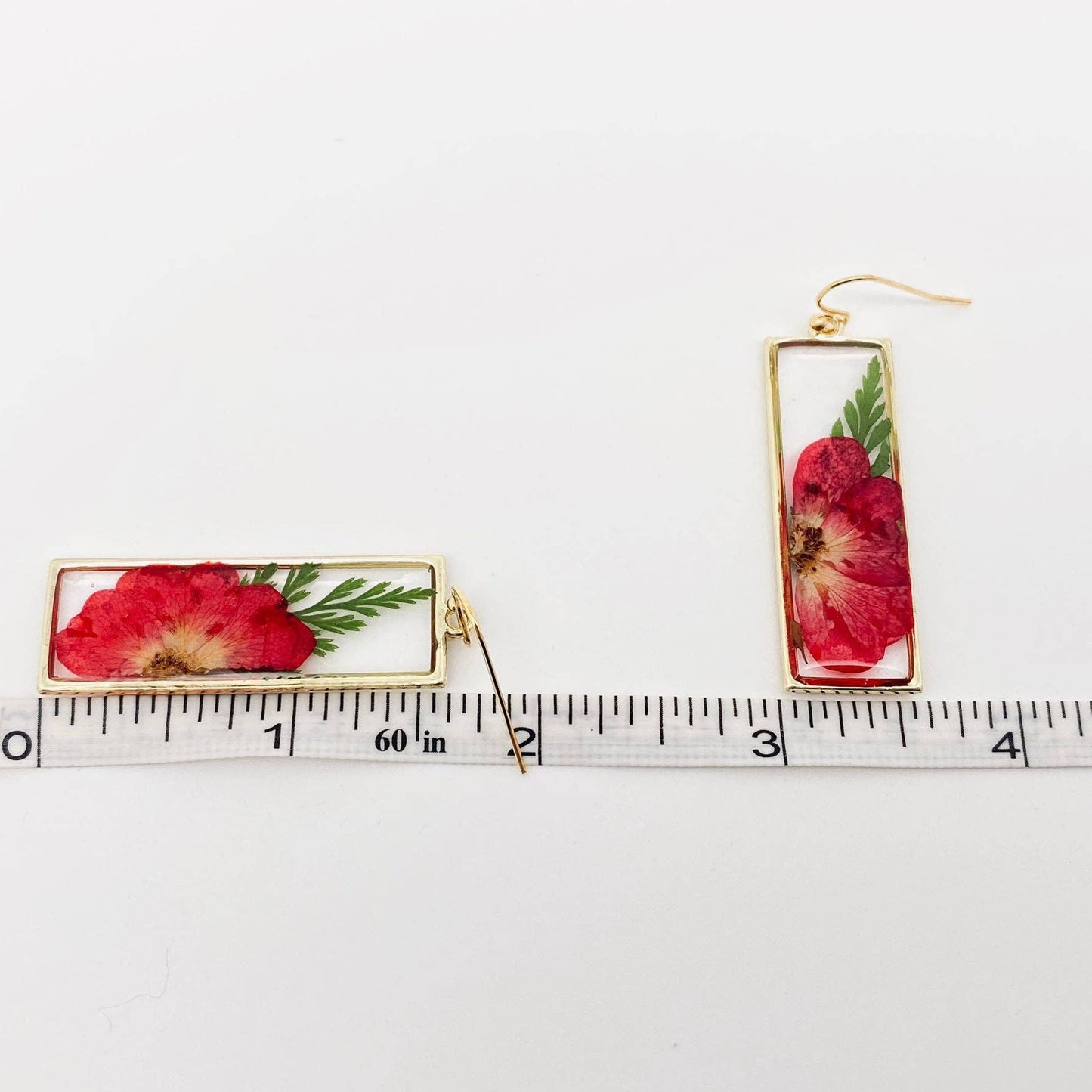 Rose & Ferns Genuine Dried Flowers Rectangular Earrings