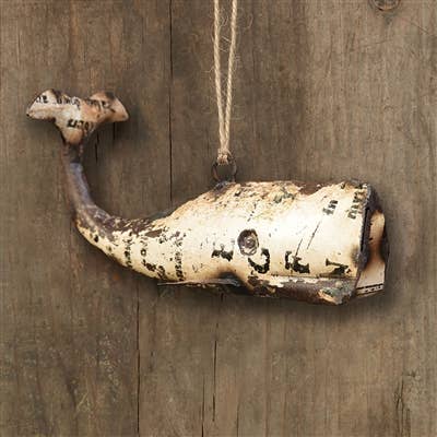 Reclaimed Metal Whale Ornament - White