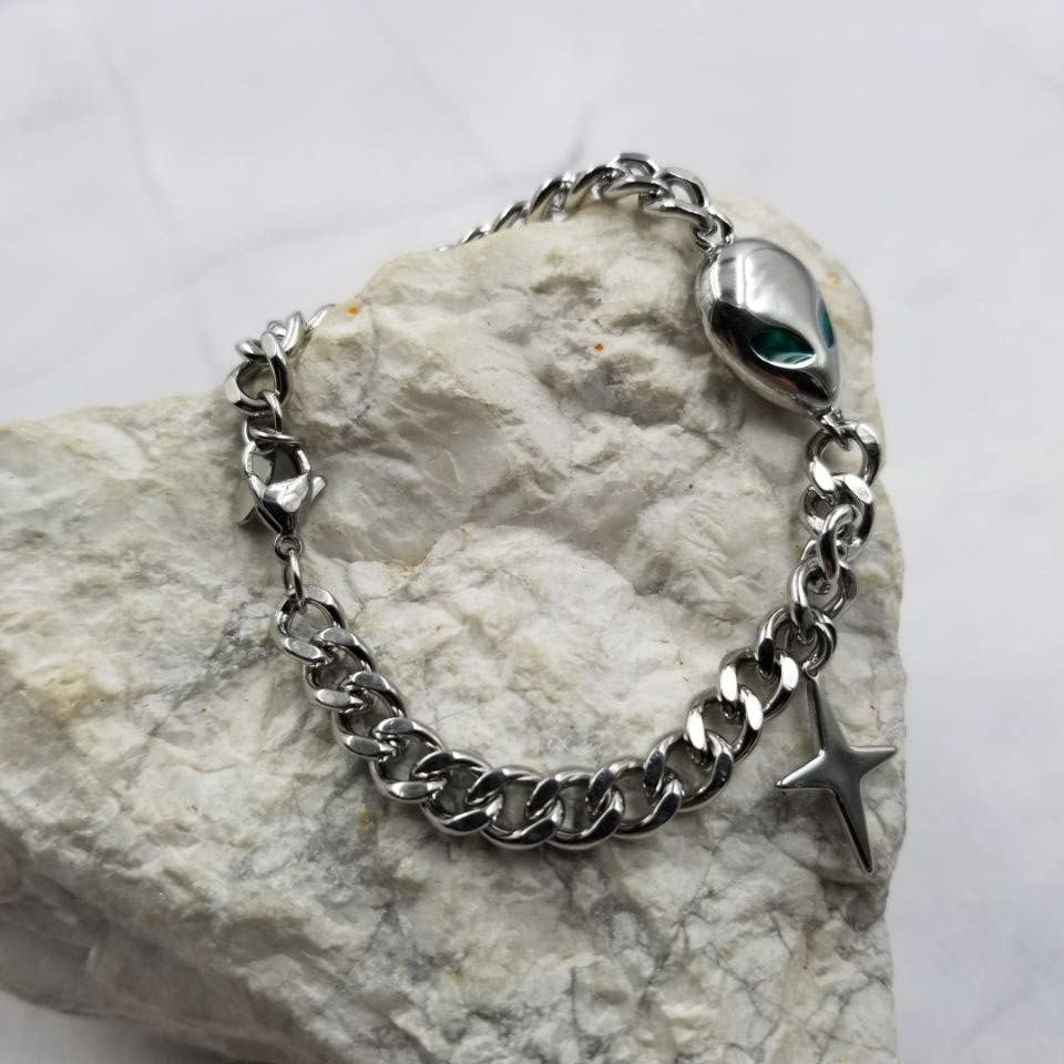 Stainless Steel Et Charm Cuban Chain Bracelet