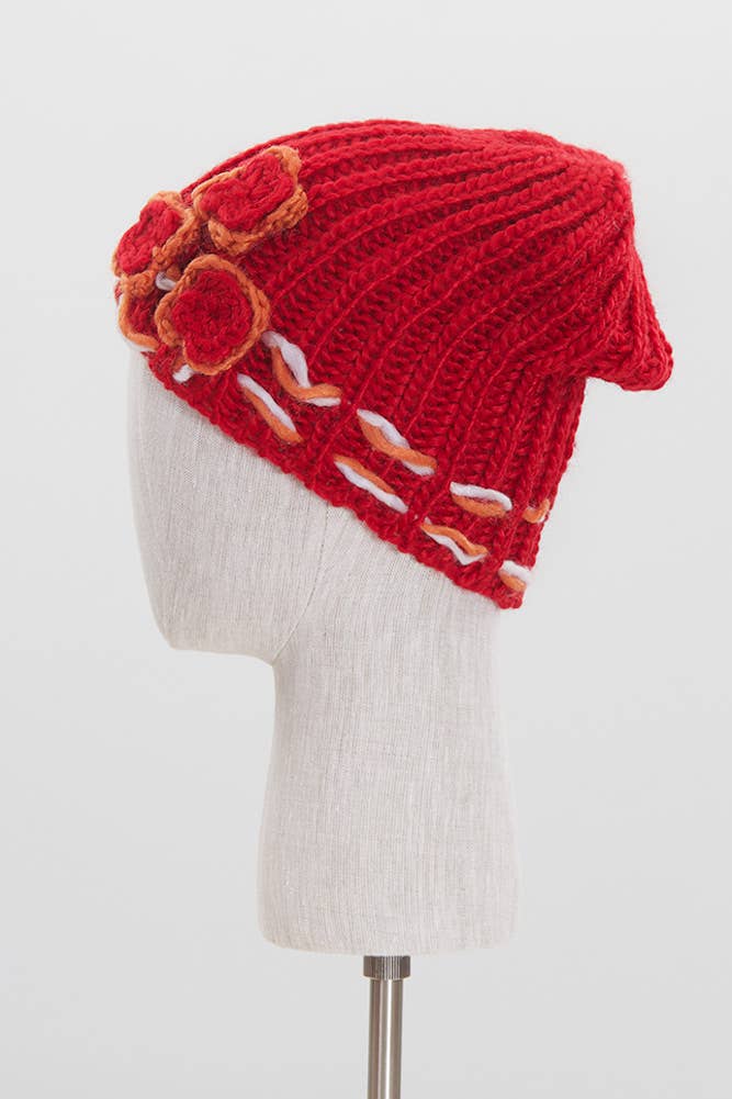 Flowers Knit Beanie Hat and Scarf Set