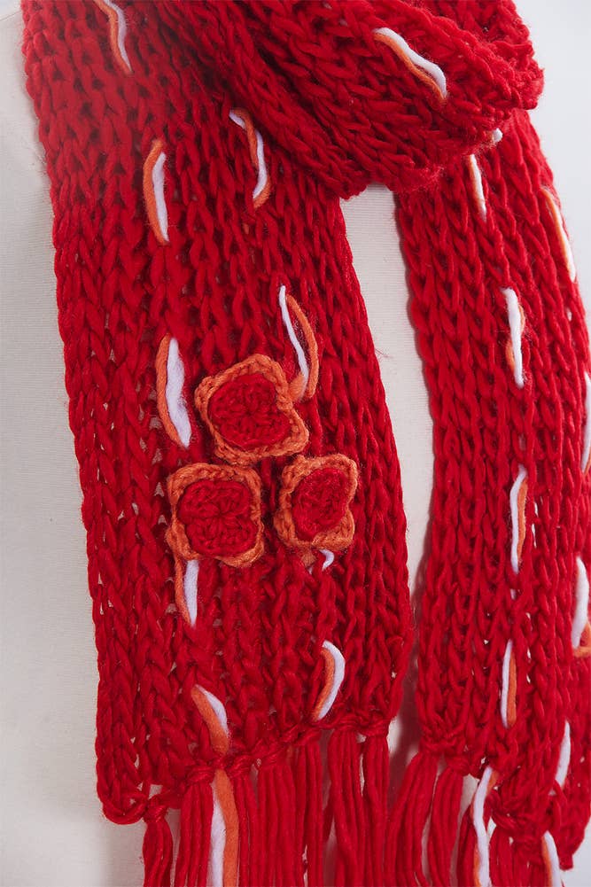 Flowers Knit Beanie Hat and Scarf Set
