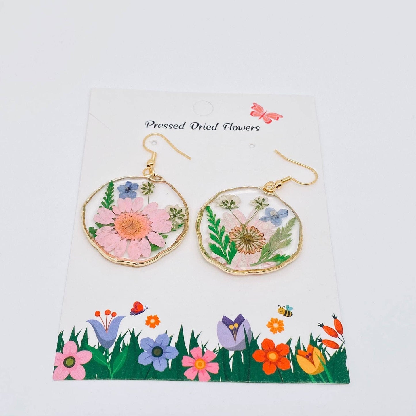 Floral Geometric Pendant Genuine Dried Flowers Earring