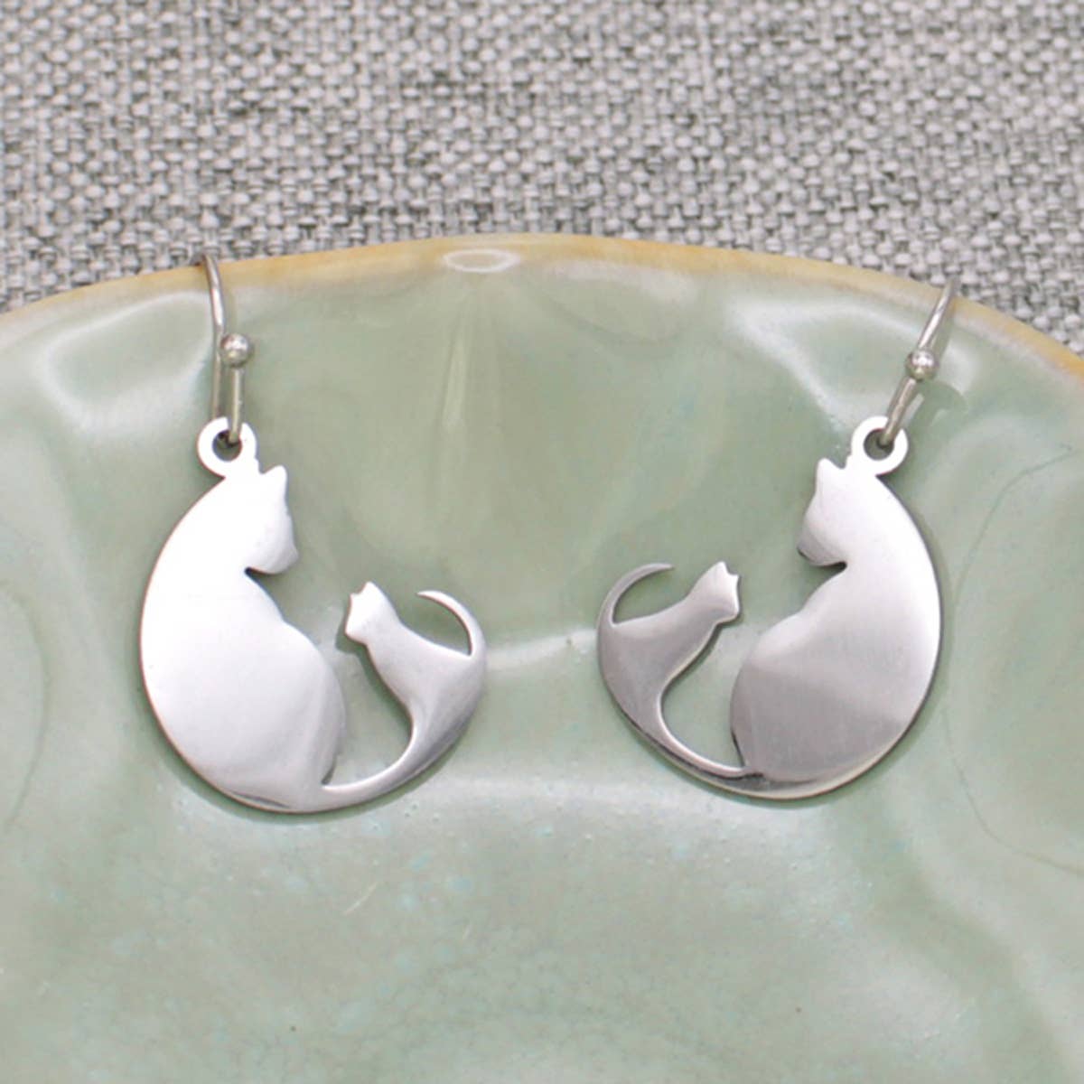 Mother's Love Cat & Kitten Silver Earrings