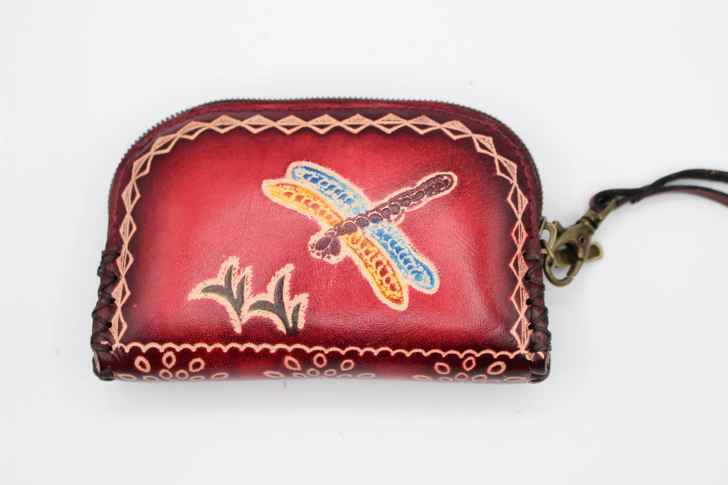 Handmade Dragonfly Wristlet leather coin purse wallet
