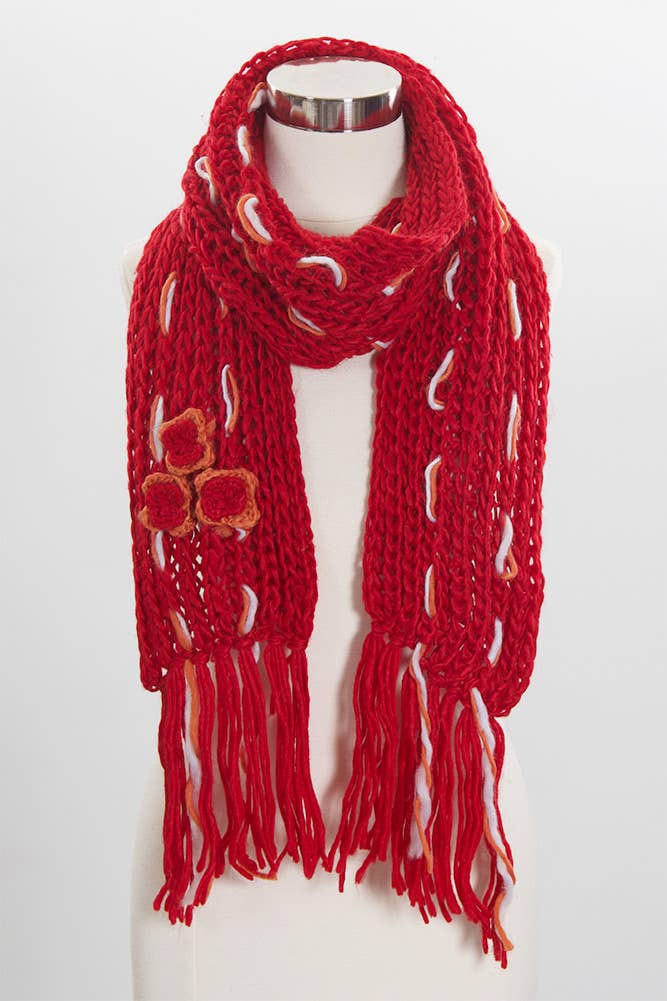 Flowers Knit Beanie Hat and Scarf Set
