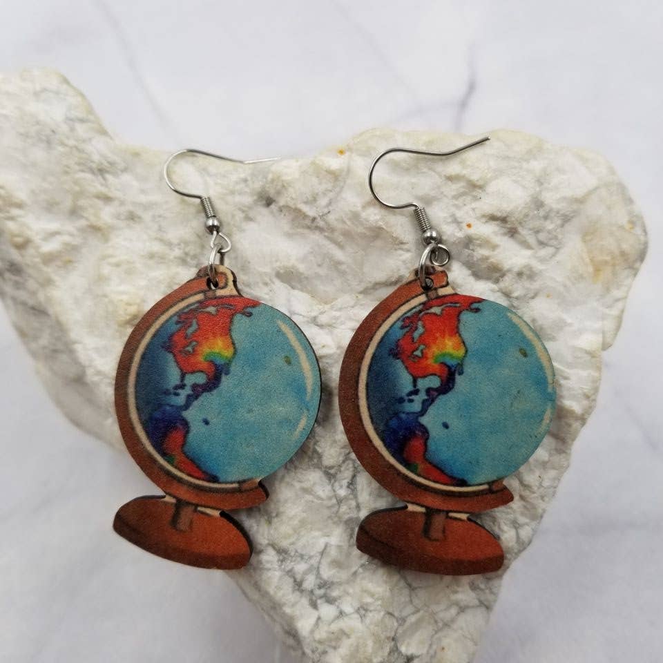 Wooden Globe Earrings