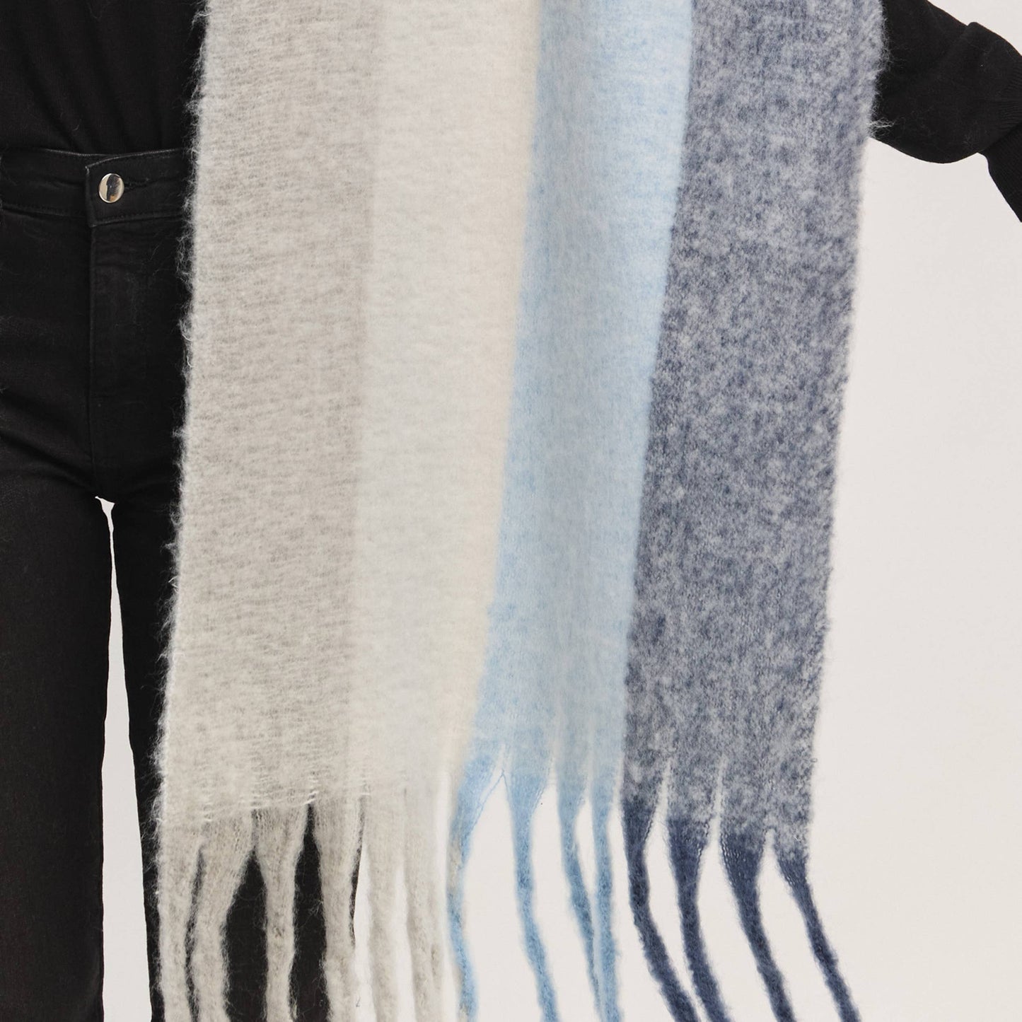 Solid Brushed Color Stripe Block Fringe Scarf