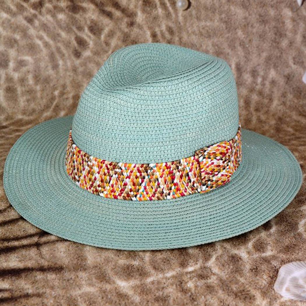 Multi color straw band hat