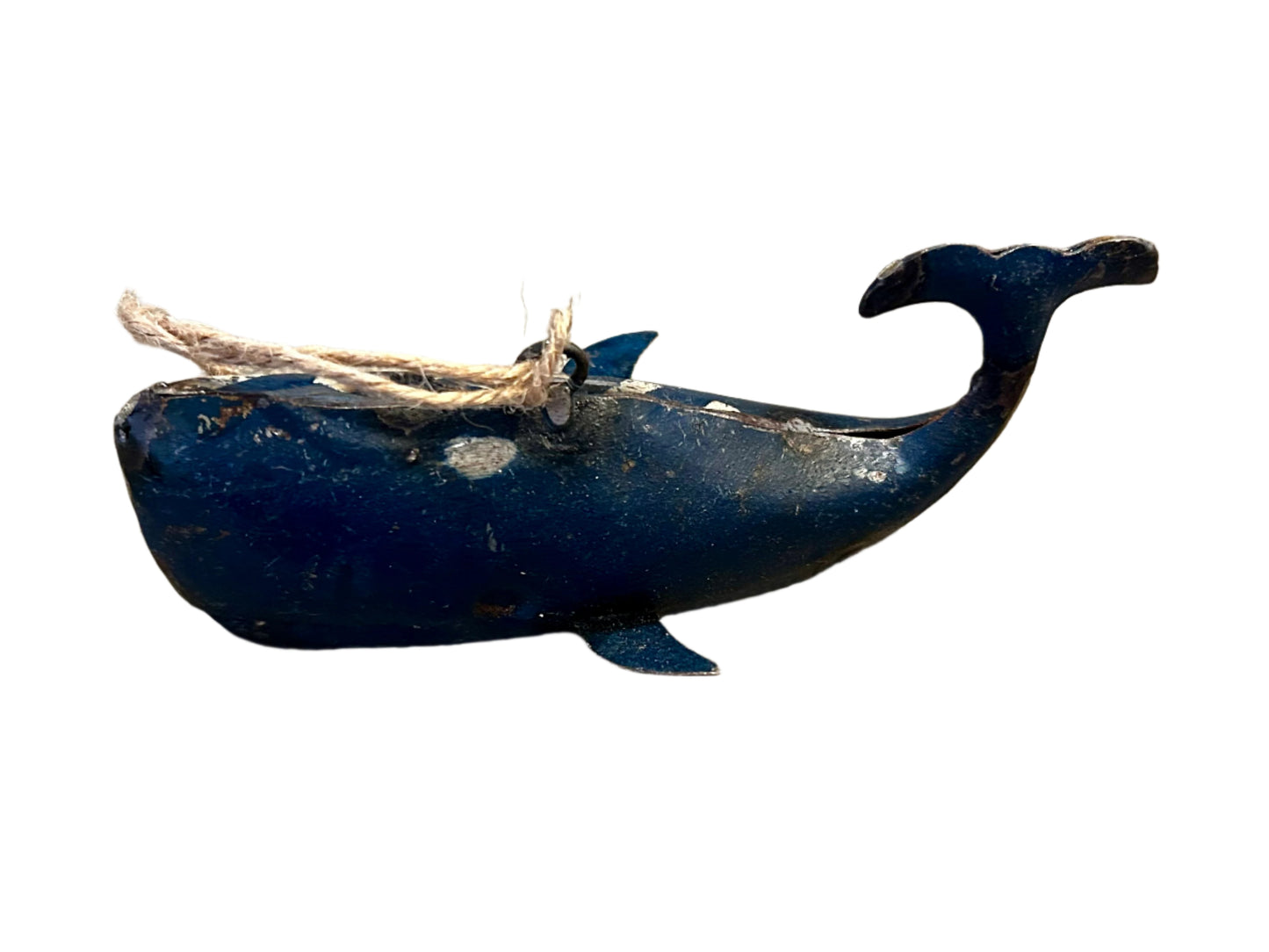 Reclaimed Metal Whale Ornament - Red & Blue