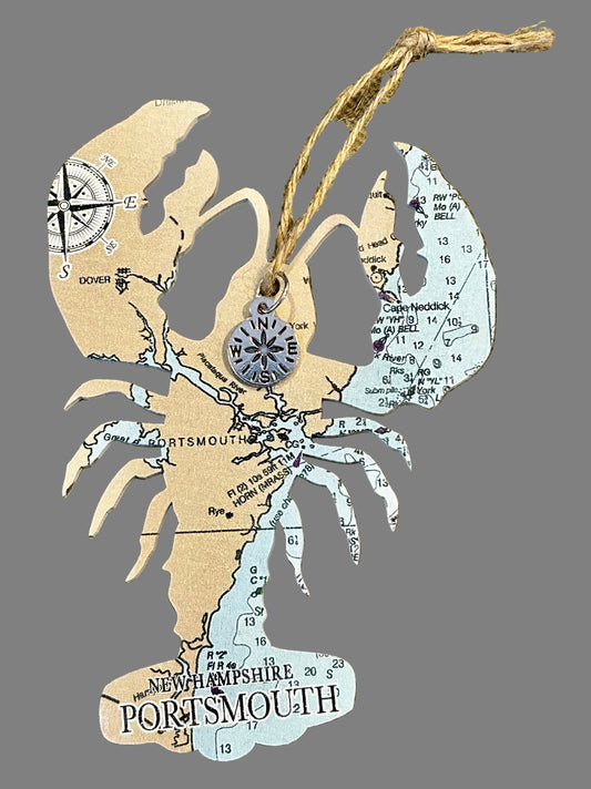 Portsmouth Map Lobster Shaped Wood Ornament