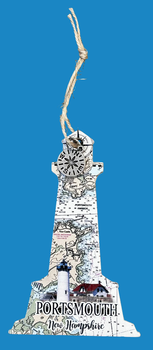 Portsmouth Wood Map Lighthouse Ornament