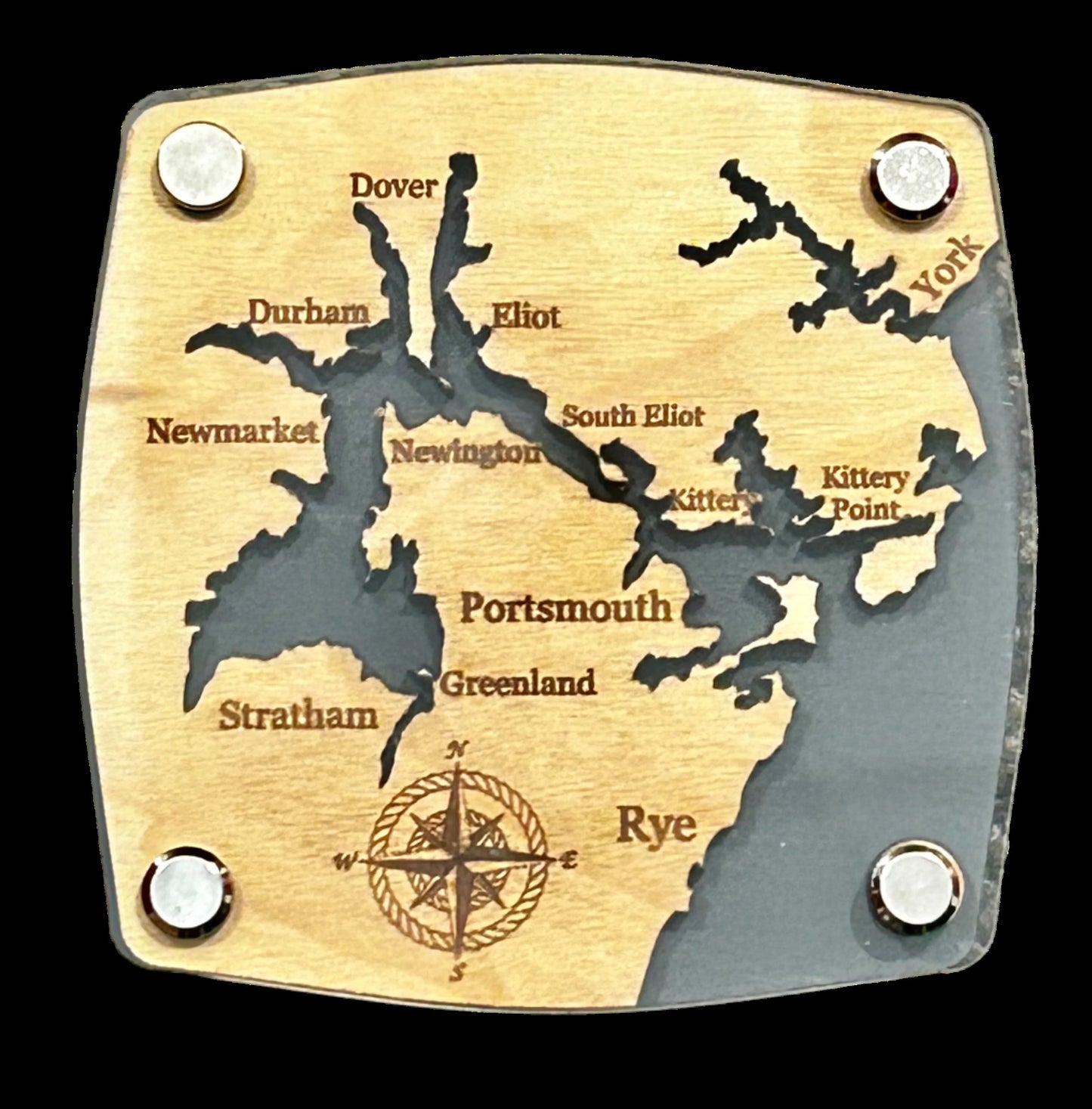 Portsmouth wood and plexiglass map coaster