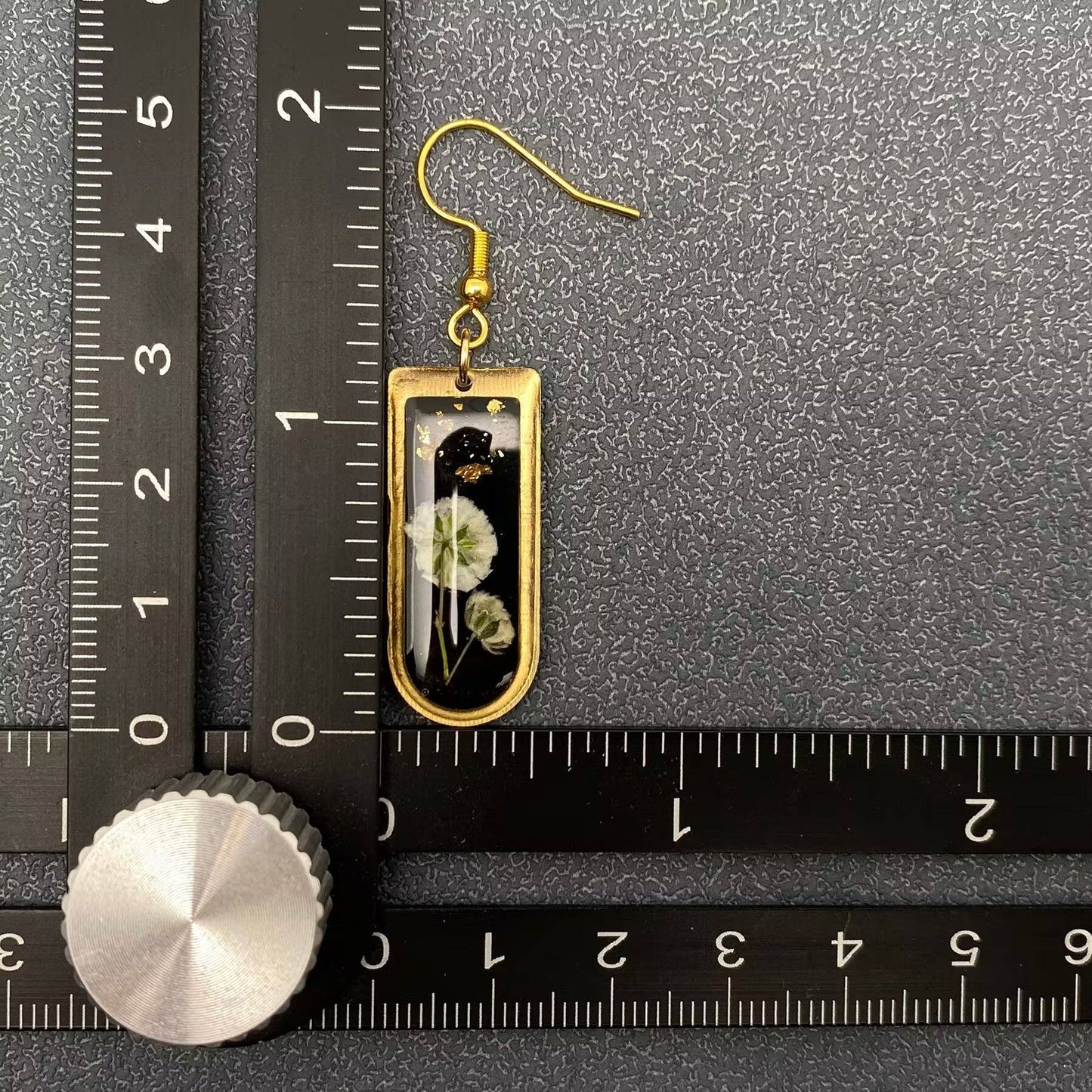 Dried Flowers Geometric Black Dangle Earrings