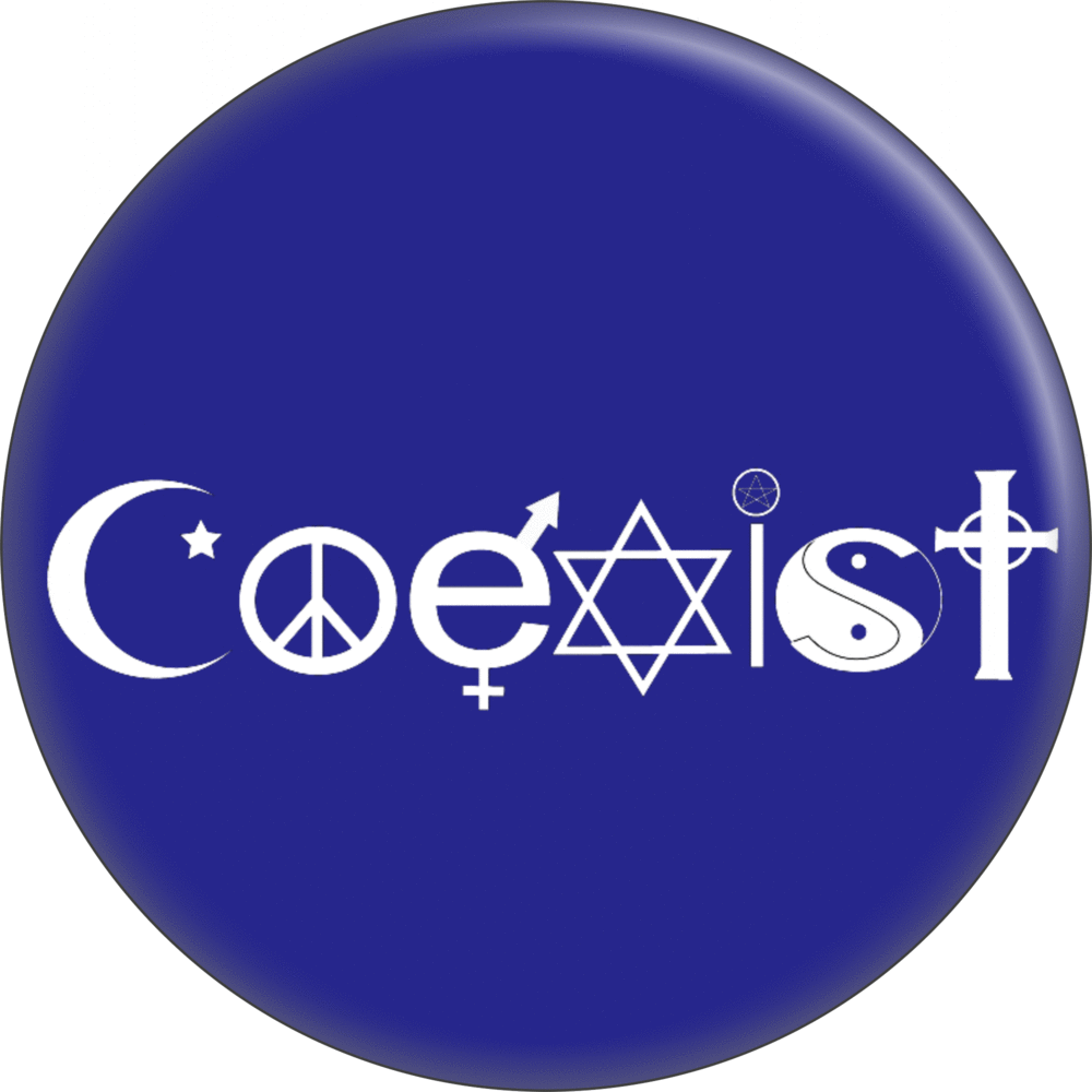 Pin-on Button - 1.25 Inch - "Coexist" - Religious Symbols