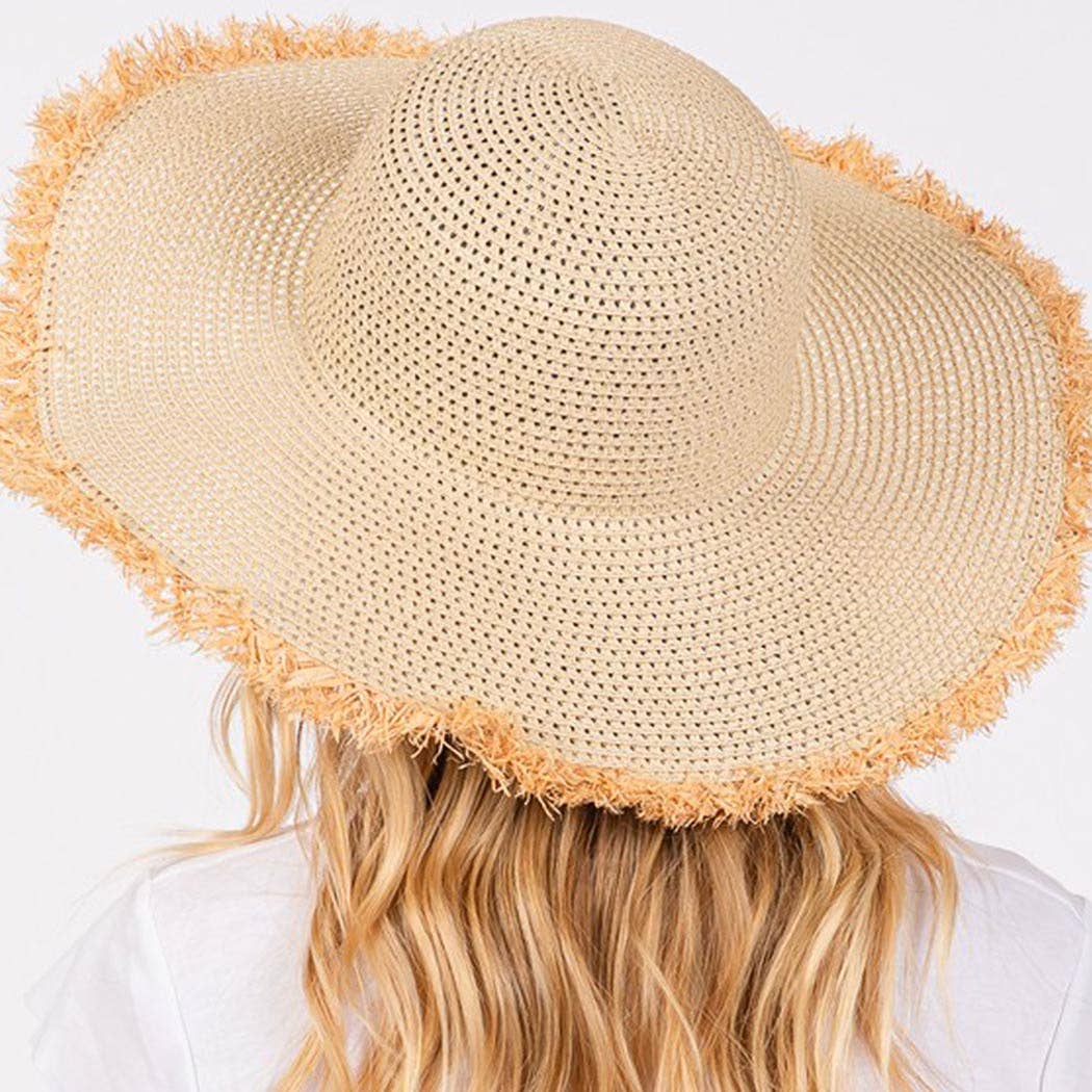 Frayed edge floppy straw hat