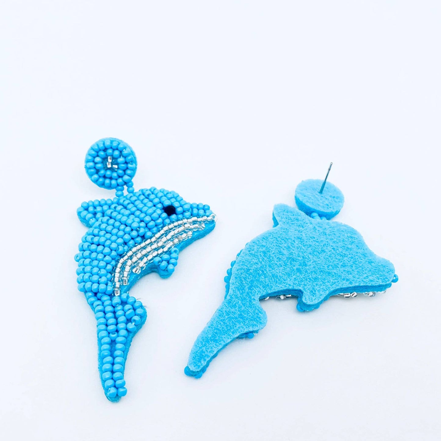 Glass Seed Beads Blue Dolphin Post Earrings