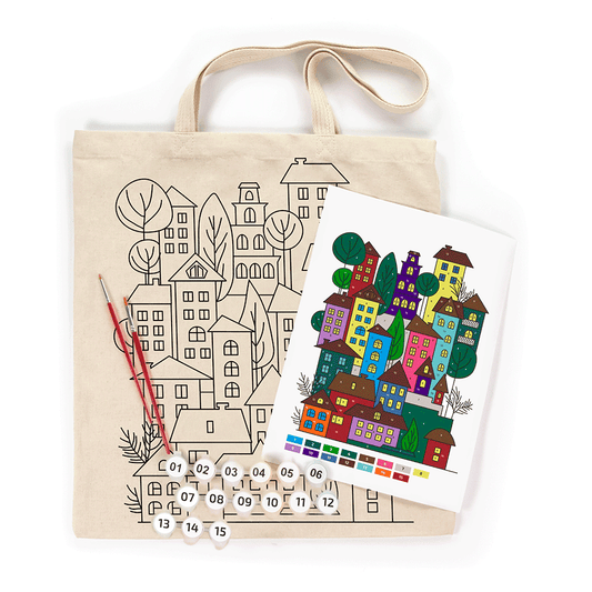 Cotton Eco bag Coloring Kit – Bright City (220 GSM, 38x42 cm)