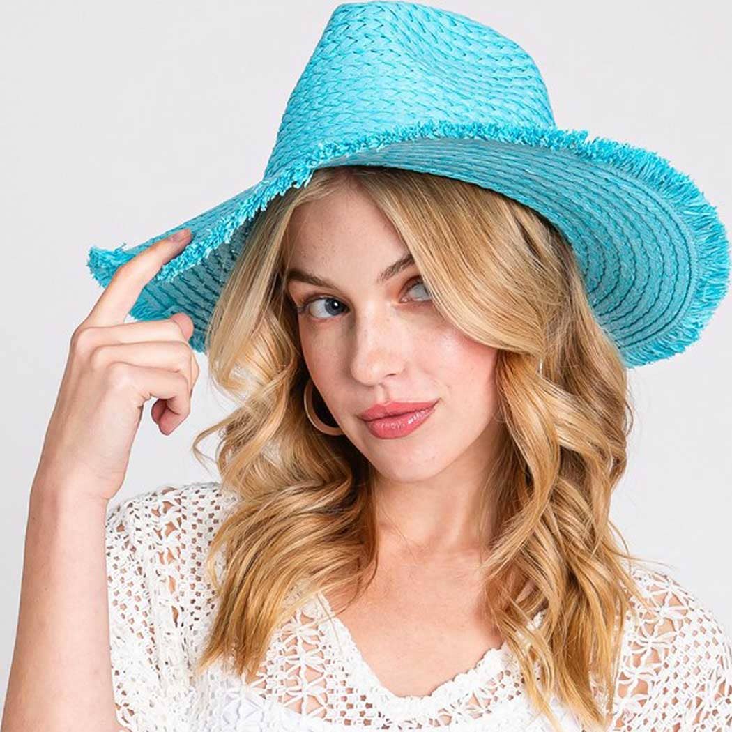 Frayed solid straw hat