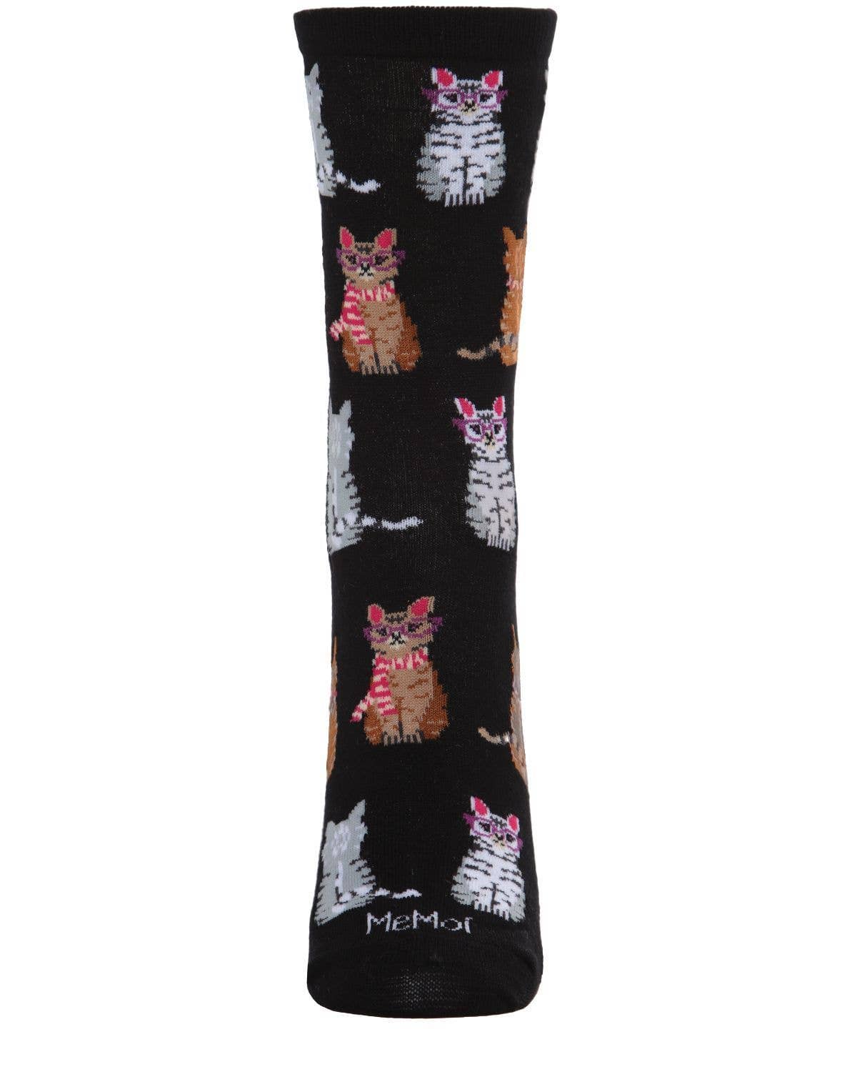 MeMoi Studious Cats Bamboo Blend Crew Socks
