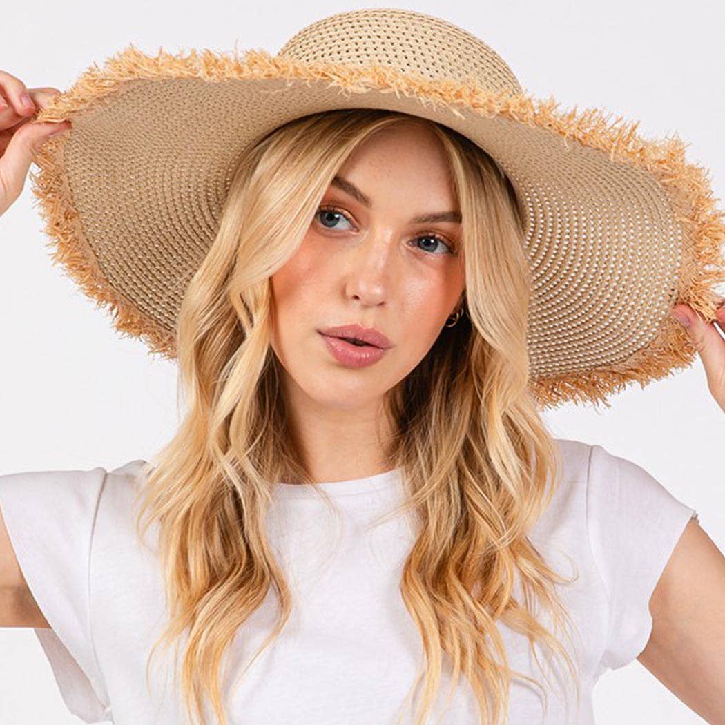 Frayed edge floppy straw hat