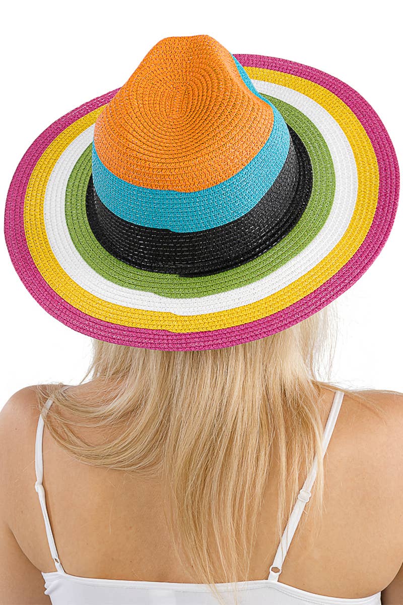 Multicolor Stripe Standard Brim Straw Rancher Hat