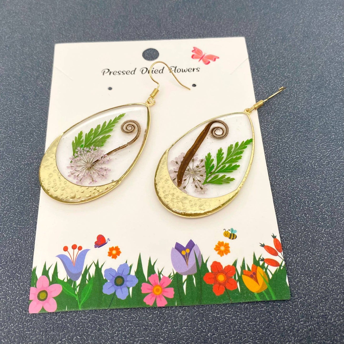 Queen Anne's Lace & Ferns Dried Flowers Drop Earrings