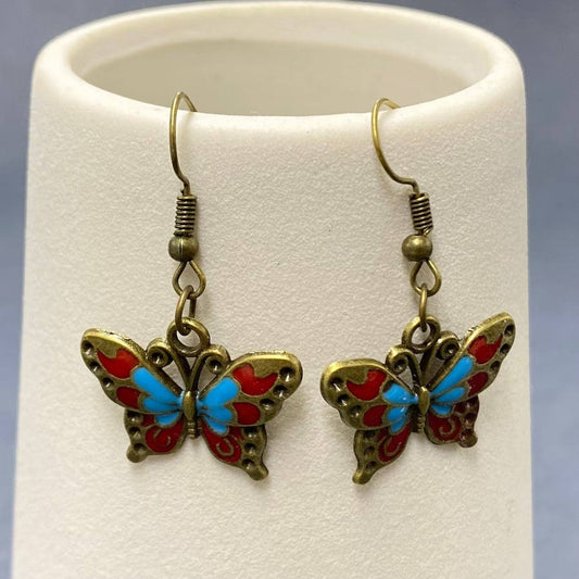 l Butterfly Bronze Tone Dangle Earrings