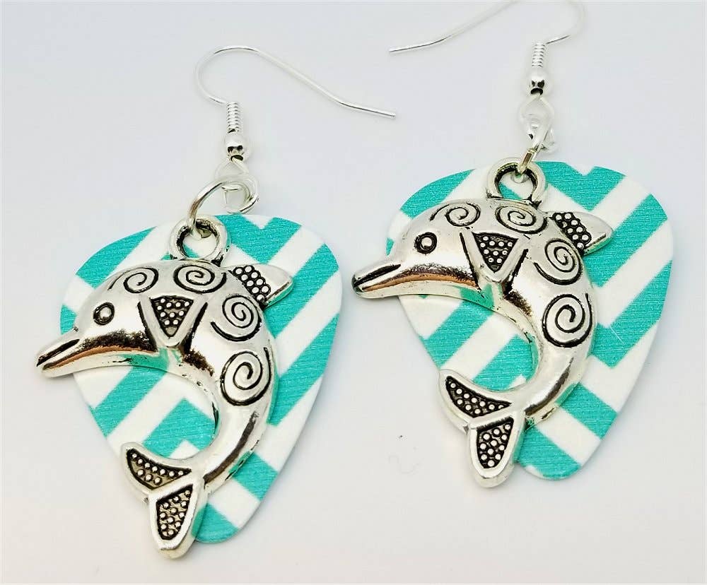 Dolphin Charm Guitar Pick Earrings
