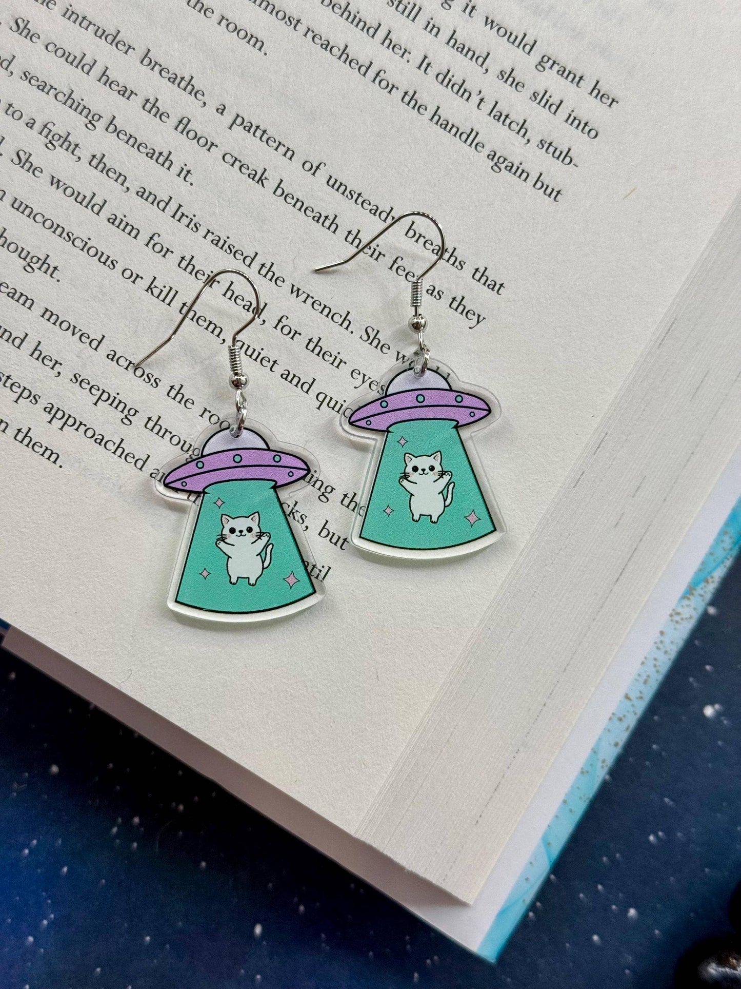 Space Cat and Spaceship Earrings