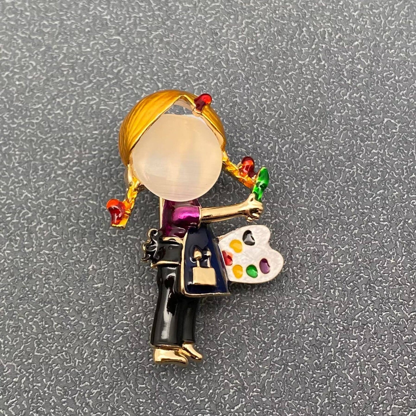 Enamel Little Girl Painter Brooch