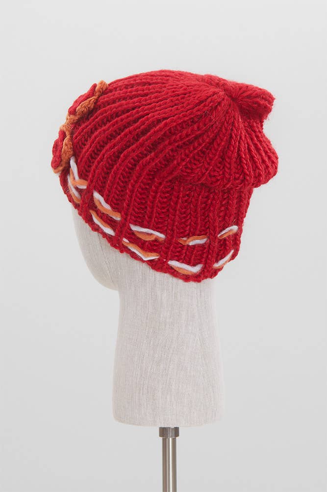 Flowers Knit Beanie Hat and Scarf Set