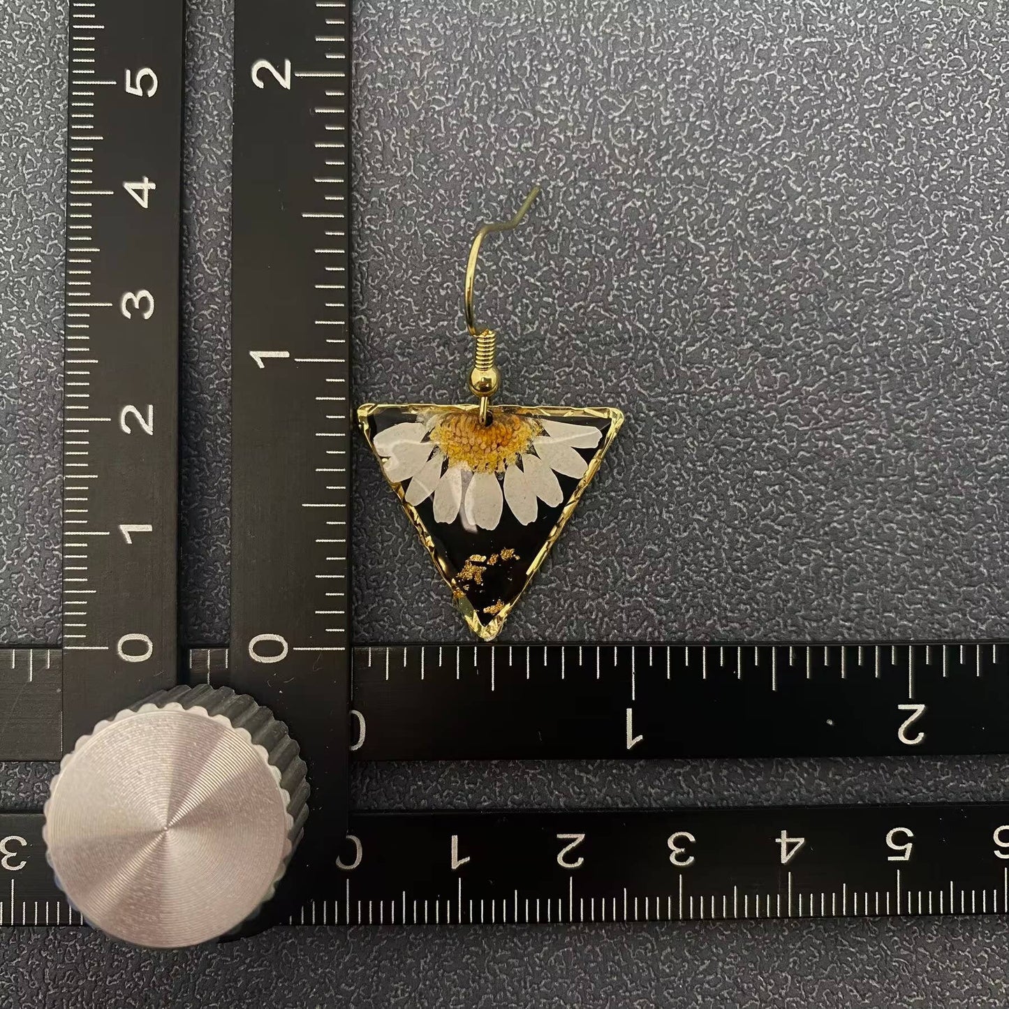 Chrysanthemum Dried Flower Black Triangle Earrings