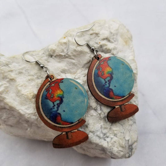 Wooden Globe Earrings