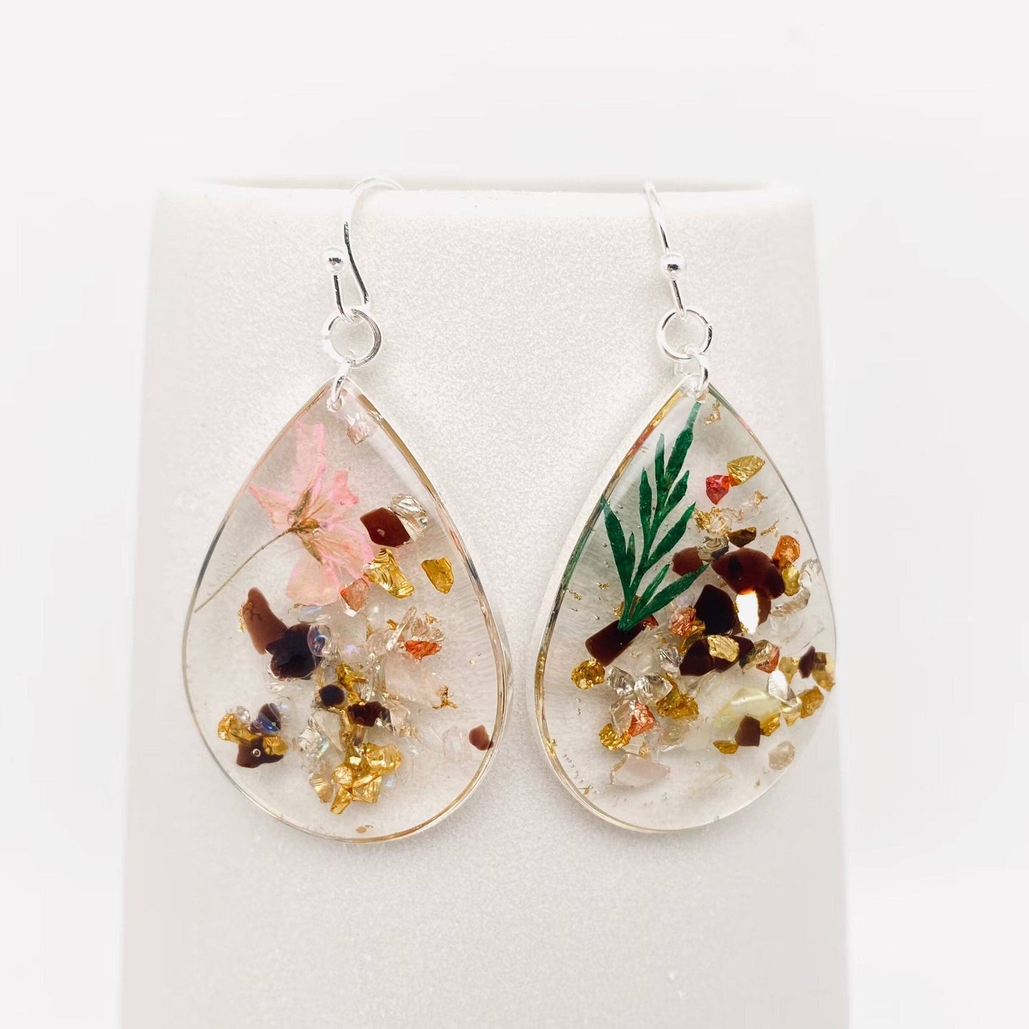 Floral and Leaf Mixed Drop Earrings with Stone Accents
