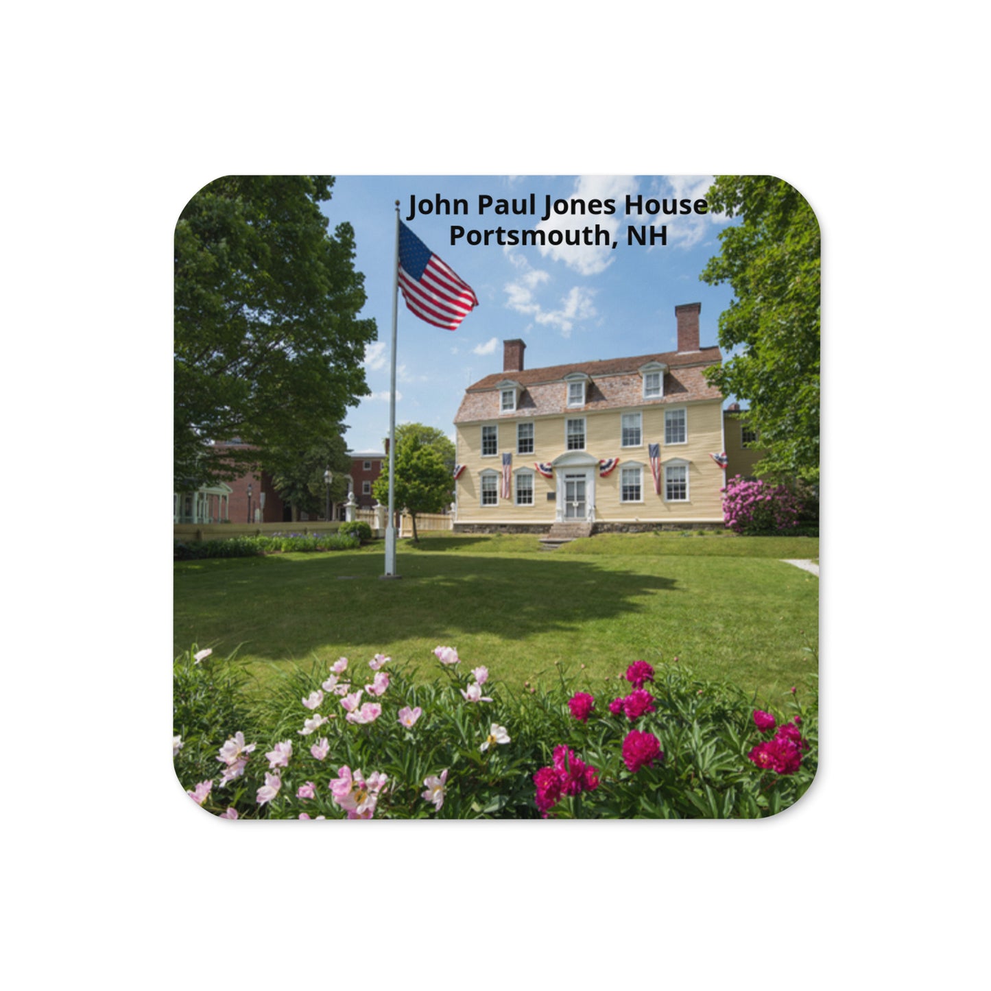 JPJ House with flag cork-back coaster