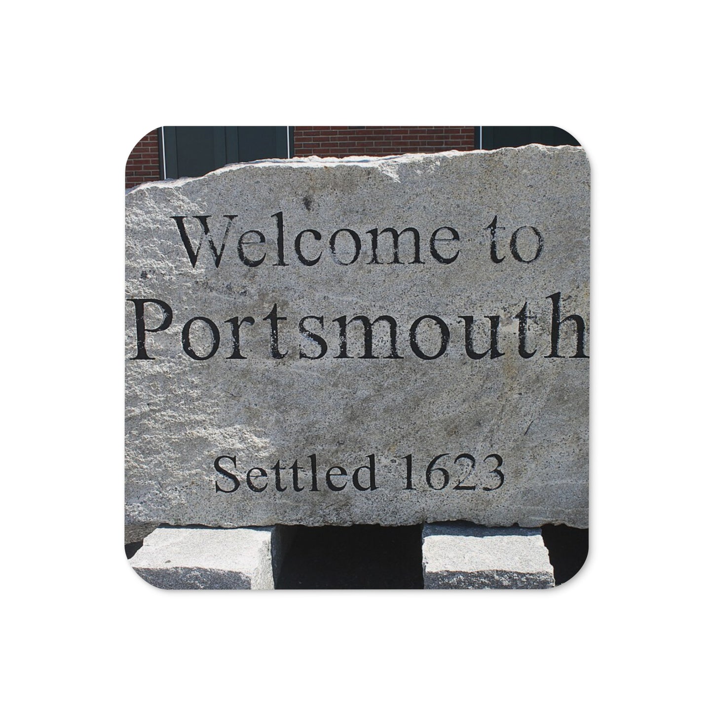 Welcome tp Portsmouth cork-back coaster