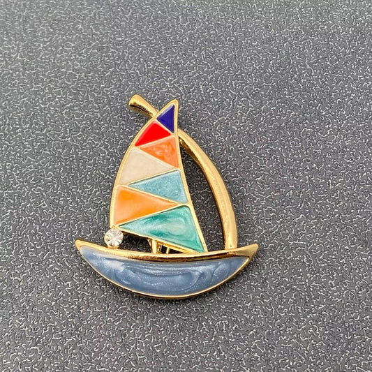 Colored Enamel Sailboat Brooch