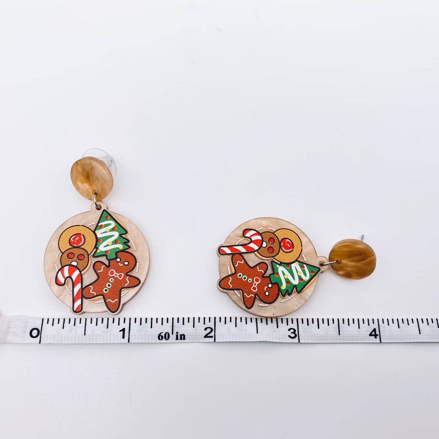 Christmas Tree Gingerbread Man Pattern Post earrings