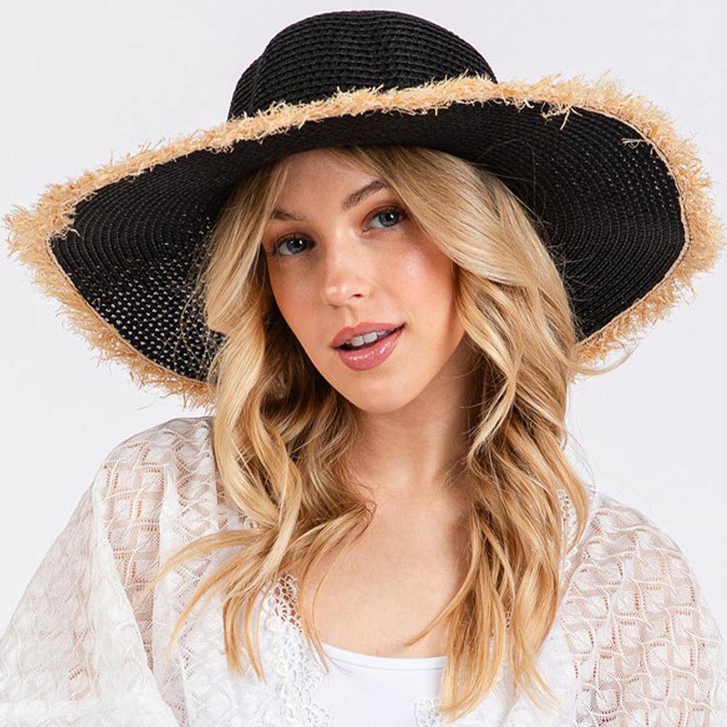Frayed edge floppy straw hat