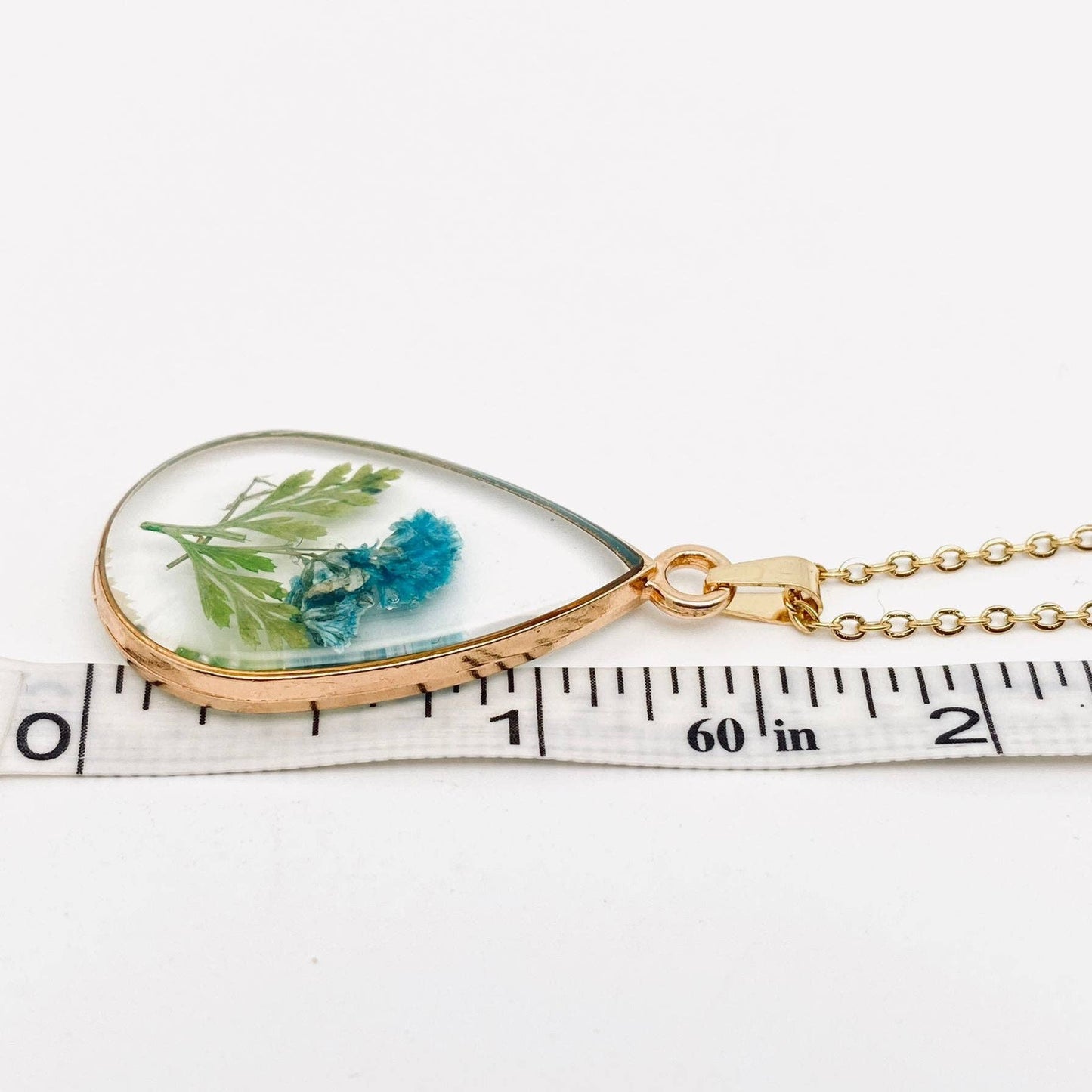 Baby’s Breath & Fern Pressed Dried Flower Teardrop Necklace
