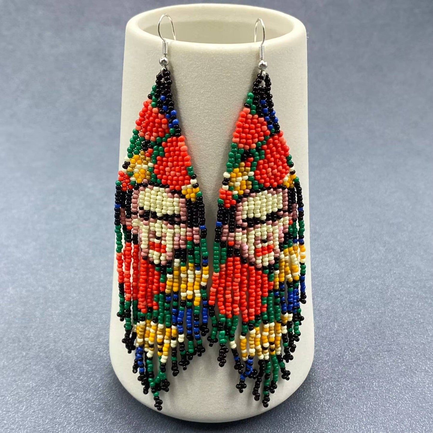 Handmade Face Pattern Seed Beads Fringe Earrings