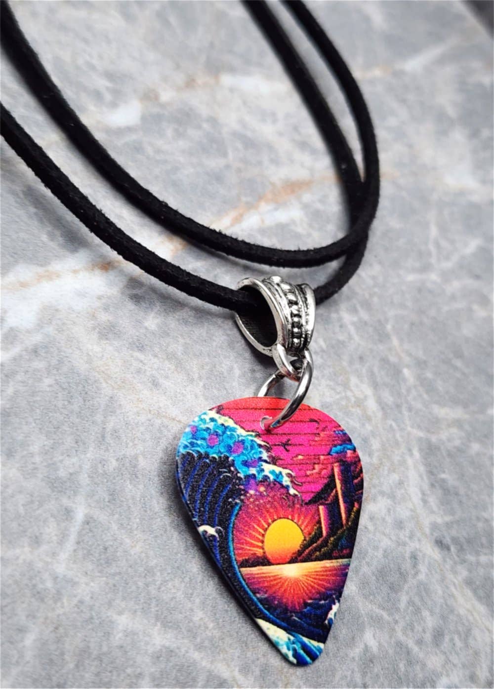 Saturated Colors Great Wave Guitar Pick Necklace