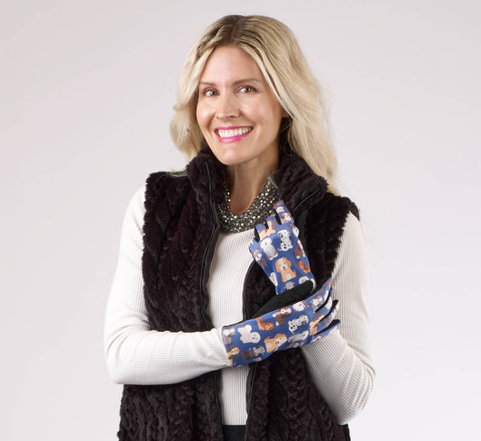 Suede Dog Patterned Gloves, 3 Assorted colors